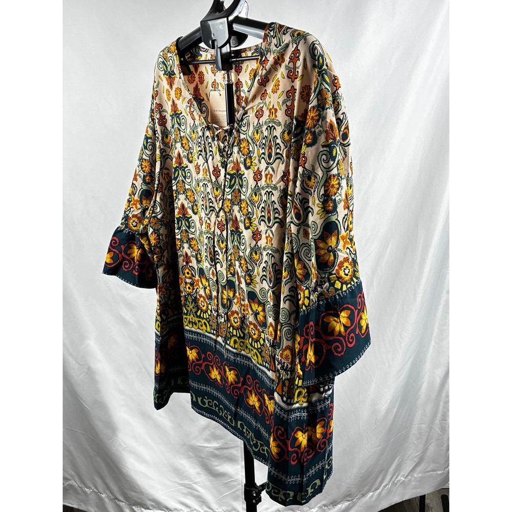 Bloomchic Boho Paisley Floral Lace Up Tunic Top Plus Size 28 NWT Multicolor Folk - Picture 12 of 16